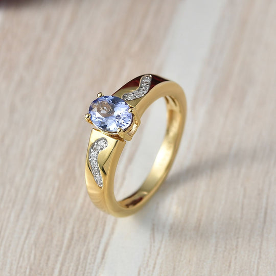 D Joy Tansanit, Moissanit Ring 925 Silber 750 Gelbgold Vermeil (Größe 17.00) ca. 0.82 ct