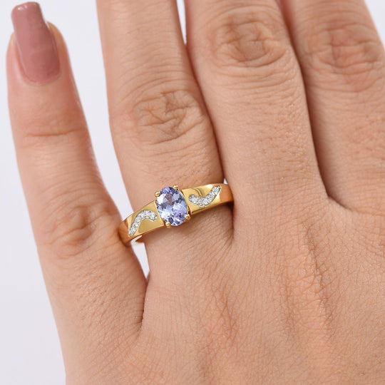 D Joy Tansanit, Moissanit Ring 925 Silber 750 Gelbgold Vermeil (Größe 17.00) ca. 0.82 ct