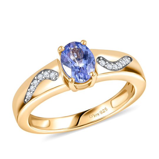 D Joy Tansanit, Moissanit Ring 925 Silber 750 Gelbgold Vermeil (Größe 17.00) ca. 0.82 ct