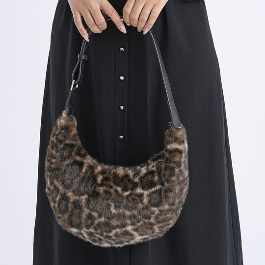 Leopardenmuster-Hobo-Tasche, 30x20 cm, Braun-Beige
