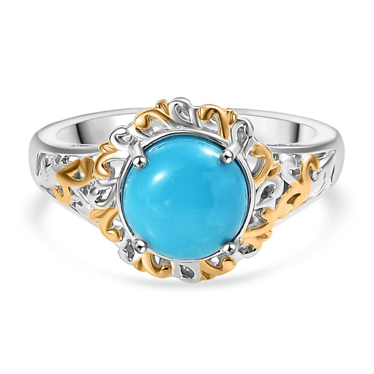 D'Joy AA Sleeping Beauty Türkis Ring 925 Silber Rhodiniert und 750 Gelbgold Vermeil (Größe 20.00) ca. 1.87 ct