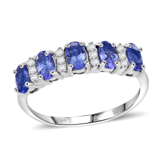 Tansanit, Moissanit Ring 925 Silber rhodiniert (Größe 20.00) ca. 1.20 ct