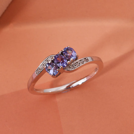 Tansanit, Weißer Zirkon Ring 925 Silber rhodiniert (Größe 20.00) ca. 0.56 ct