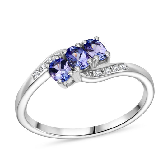 Tansanit, Weißer Zirkon Ring 925 Silber rhodiniert (Größe 20.00) ca. 0.56 ct