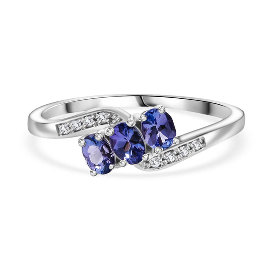 Tansanit, Weißer Zirkon Ring 925 Silber rhodiniert (Größe 20.00) ca. 0.56 ct