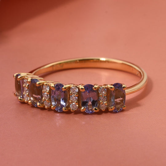 Tansanit, Moissanit Ring 925 Silber vergoldet, (Größe 19.00) ca. 1.25 ct