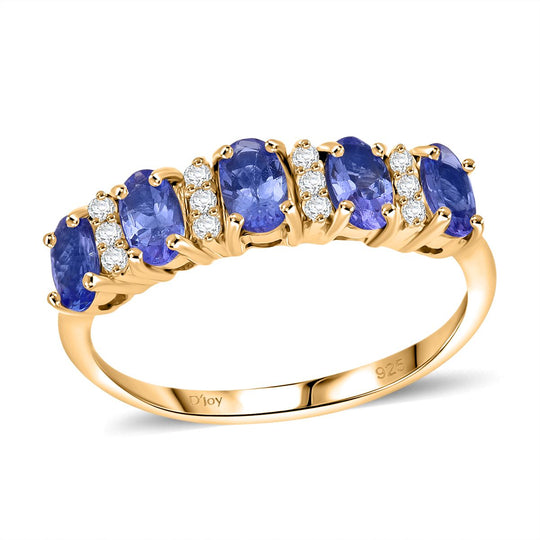 Tansanit, Moissanit Ring 925 Silber vergoldet, (Größe 19.00) ca. 1.25 ct