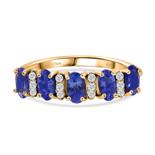 Tansanit, Moissanit Ring 925 Silber vergoldet, (Größe 19.00) ca. 1.25 ct
