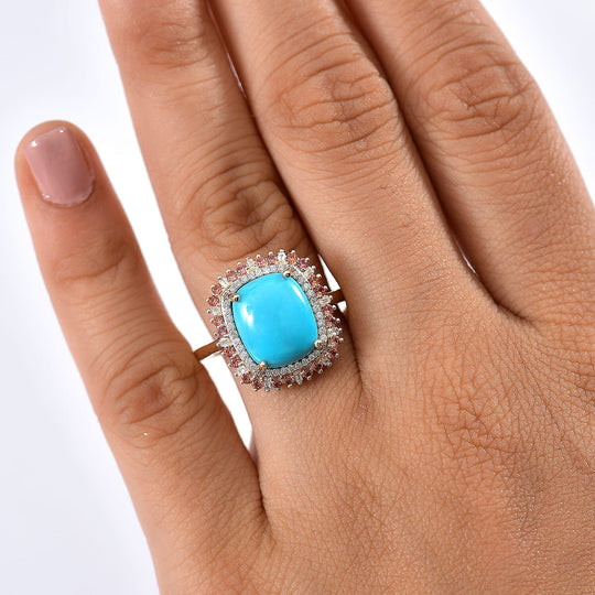 AMERIKA CLOSE OUT DEAL - LUXORO AA Sleeping Beauty Türkis, Padparadscha Saphir Ring 417 Gold (Größe 17.00) ca. 5.23 ct