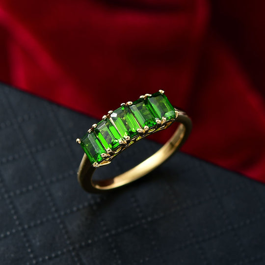 D’joy Natürlicher Chromdiopsid Ring 925 Silber vergoldet (Größe 18.00) ca. 1,54 ct