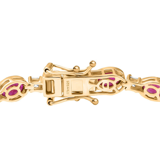 Königlicher Glamour- D'Joy Afrikanischer Rubin (Fissure gefüllt), Moissanit Armband ca. 19 cm 925 Silber Rhodiniert und 750 Gelbgold Vermeil ca. 13.41 ct