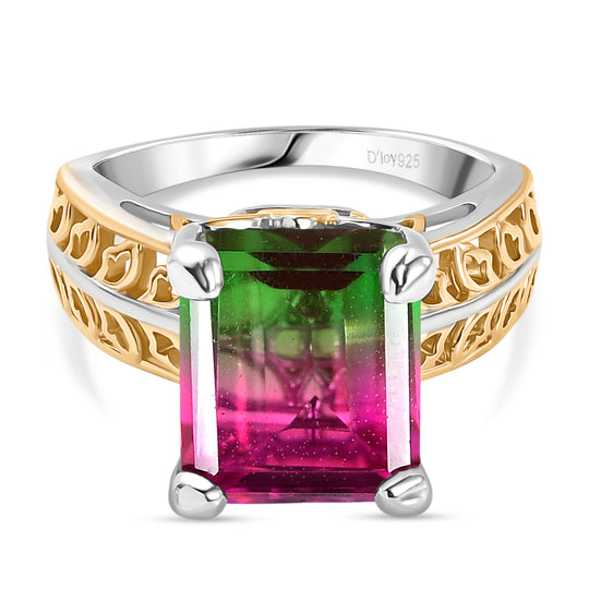 D’joy Wassermelonen Quarz Triplette Ring 925 Silber platiniert und vergoldet (Größe 18.00) ca. 6,91 ct