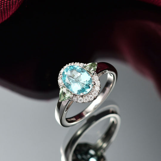 Betroka Blauer Apatit, Natürlicher grüner Apatit Ring 925 Silber rhodiniert (Größe 17.00) ca. 2,46 ct