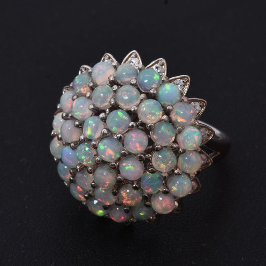 AA Natürlicher, äthiopischer Welo Opal, Weißer Zirkon Ring 925 Silber rhodiniert (Größe 19.00) ca. 3,70 ct