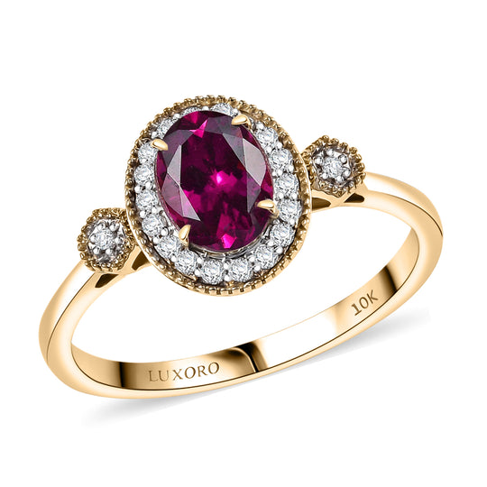 LUXORO AAA Radiant Ember Granat, Weißer Diamant Ring 417 Gold (Größe 17.00) (10-16 Werktage Lieferzeit) ca. 1,68 ct