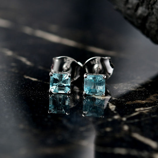 Blauer Zirkon Ohrringe 925 Silber rhodiniert ca. 1.06 ct