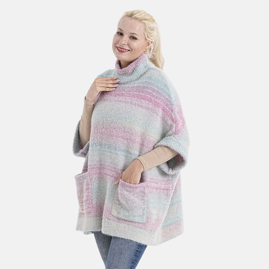La Marey - Poncho mit Stehkragen und Taschen, Mehrfarbig