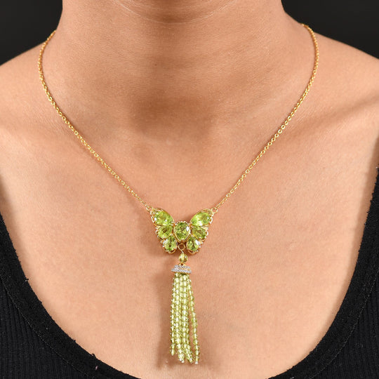 D'joy Natürlicher Peridot Halskette ca. 45 cm 925 Silber 750 Gelbgold Vermeil ca. 22.53 ct