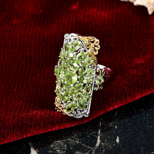 Djoy Natürlicher Peridot Ring 925 Silber Rhodiniert und 750 Gelbgold Vermeil (Größe 19.00) ca. 5.34 ct