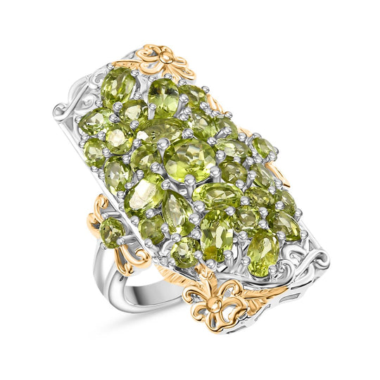 Djoy Natürlicher Peridot Ring 925 Silber Rhodiniert und 750 Gelbgold Vermeil (Größe 19.00) ca. 5.34 ct