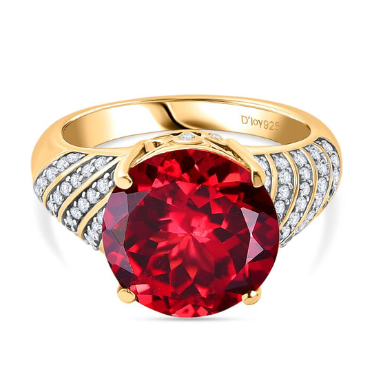 Djoy Lab Created Padparadscha-Saphir, Weißer Zirkon Ring 925 Silber 750 Gelbgold Vermeil (Größe 17.00) ca. 9,31 ct