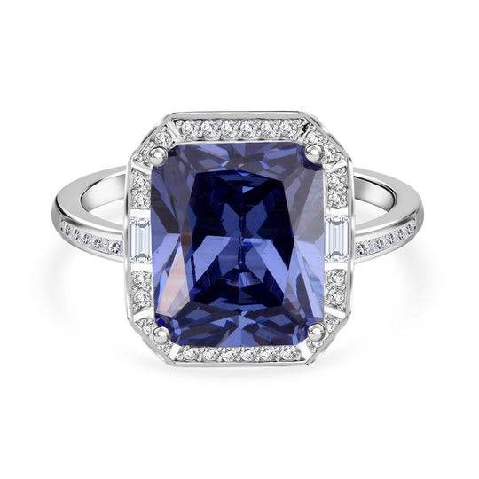 LUSTRO STELLA - Blauer Zirkonia, Weißer Zirkonia Ring 925 Silber rhodiniert (Größe 17.00)