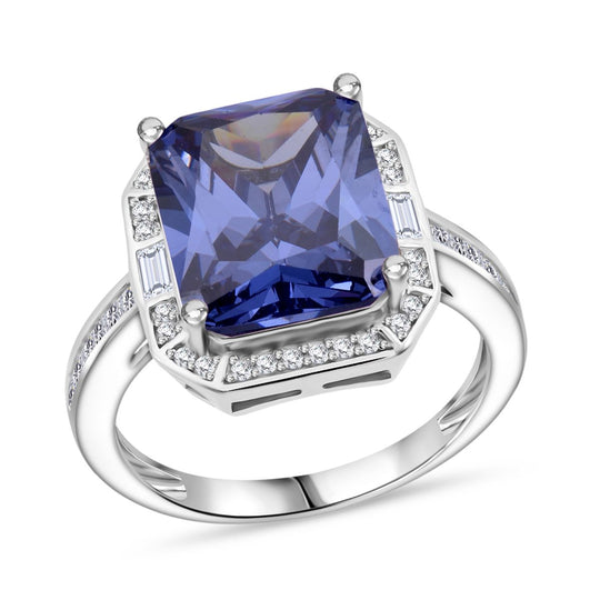 LUSTRO STELLA - Blauer Zirkonia, Weißer Zirkonia Ring 925 Silber rhodiniert (Größe 17.00)