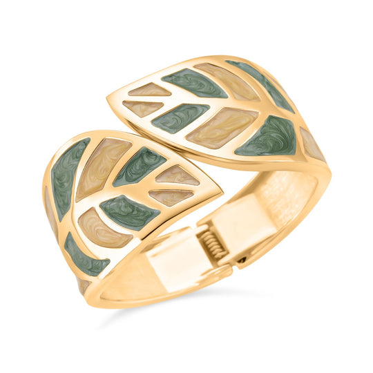 Emaille-Armband in Hellbraun mit goldfarbenem Blattmuster, ca. 17 cm
