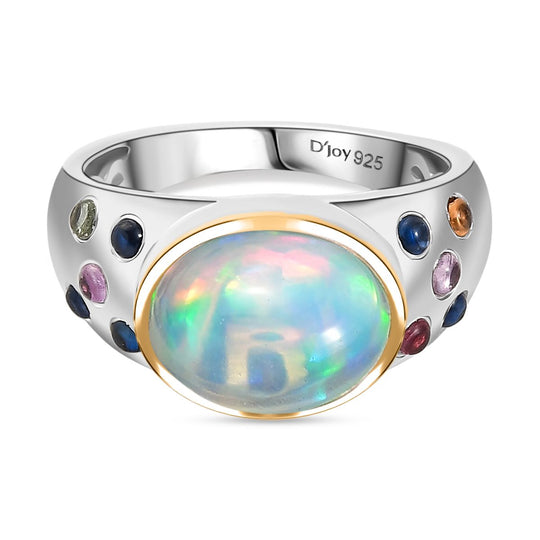 AA Natürlicher, äthiopischer Welo Opal, Mehrfarbig Saphir Ring 925 Silber rhodiniert (Größe 20.00) ca. 3,20 ct
