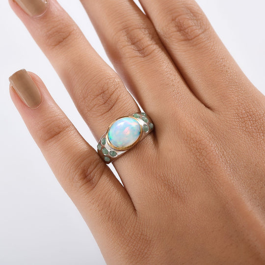 AA Natürlicher, äthiopischer Welo Opal, Smaragd Ring 925 Silber rhodiniert (Größe 19.00) ca. 2,89 ct