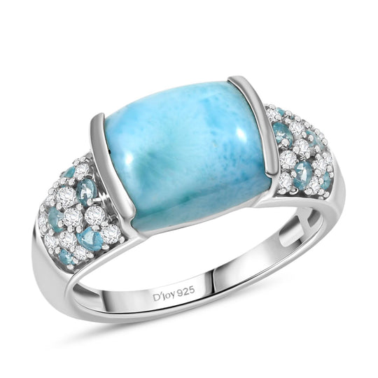 D'Joy Larimar, Blauer Apatit Ring 925 Silber rhodiniert ca. 6,19 ct