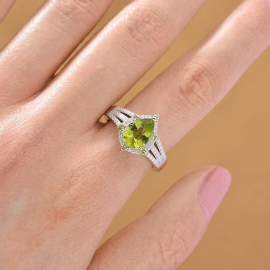 D'joy Natürlicher Peridot, Moissanit Ring 925 Silber rhodiniert (Größe 17.00) ca. 2.58 ct