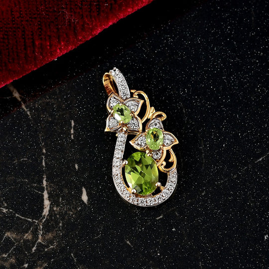 D'joy Natürlicher Peridot Anhänger 925 Silber 750 Gelb Vergoldet ca. 2.17 ct