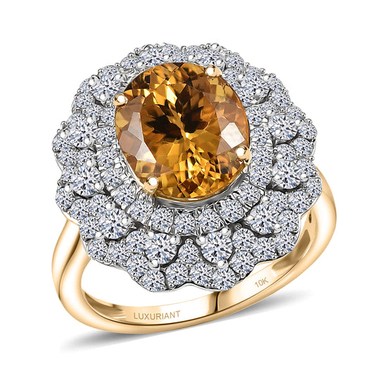 LUXURIANT (10-16 Werktage Lieferzeit) 4,60 ct. AAA Heliodor und Labor Diamant Ring in 417 Gold