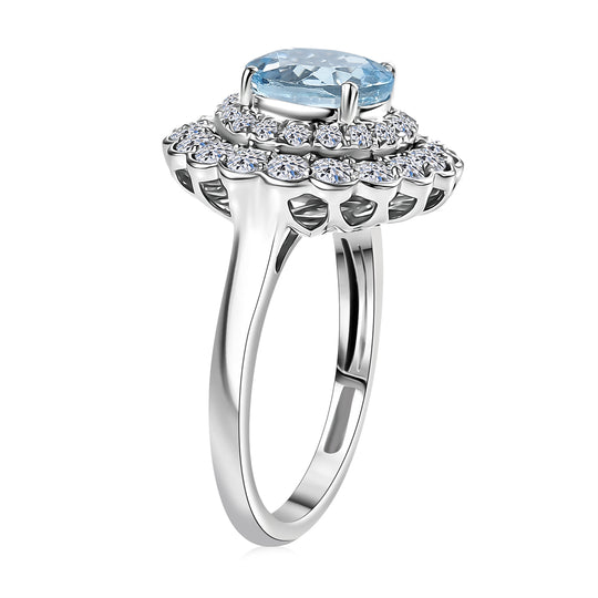 LUXURIANT (10-16 Werktage Lieferzeit) 2,82 ct. AAA Aquamarin und Labor Diamant Ring in 417 Weißgold