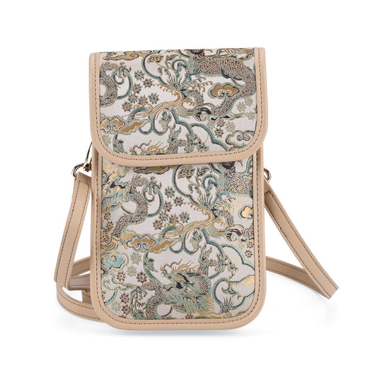 LA MAREY Signature Brokat Echtleder Handytasche, Kartenfach und 2 Innenfächer, 12 x 19 x 3 cm, Pink