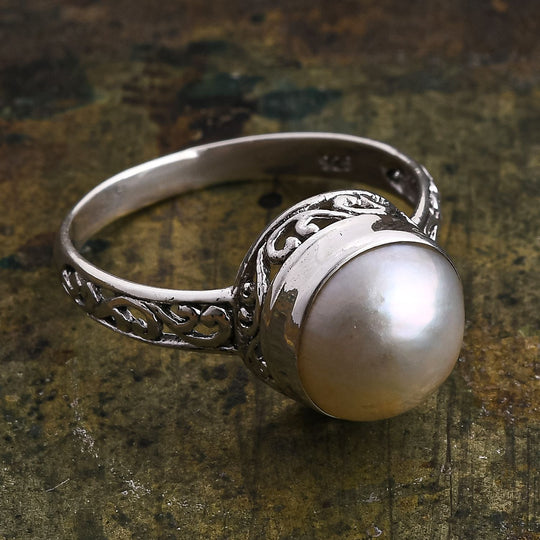 Weiße Mabe Perle (10-11 mm) Ring 925 Silber