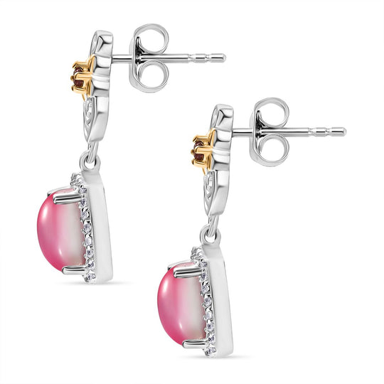 D'Joy Maulbeer Mondstein, Orissa Rose Granat Ohrringe 925 Silber Rhodiniert und 750 Gelbgold Vermeil ca. 3.86 ct