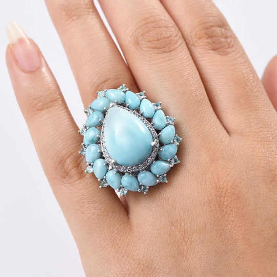 D'Joy Larimar, Weißer Zirkon Ring 925 Silber rhodiniert (Größe 18.00) ca. 21.59 ct