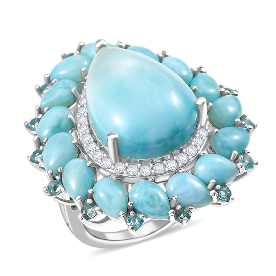 D'Joy Larimar, Weißer Zirkon Ring 925 Silber rhodiniert (Größe 18.00) ca. 21.59 ct