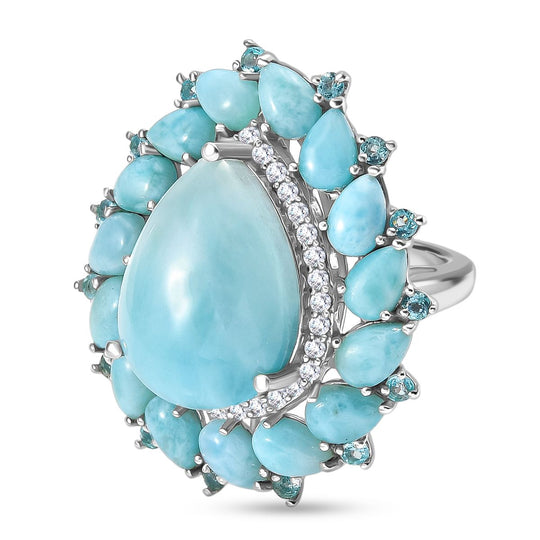 D'Joy Larimar, Weißer Zirkon Ring 925 Silber rhodiniert (Größe 18.00) ca. 21.59 ct