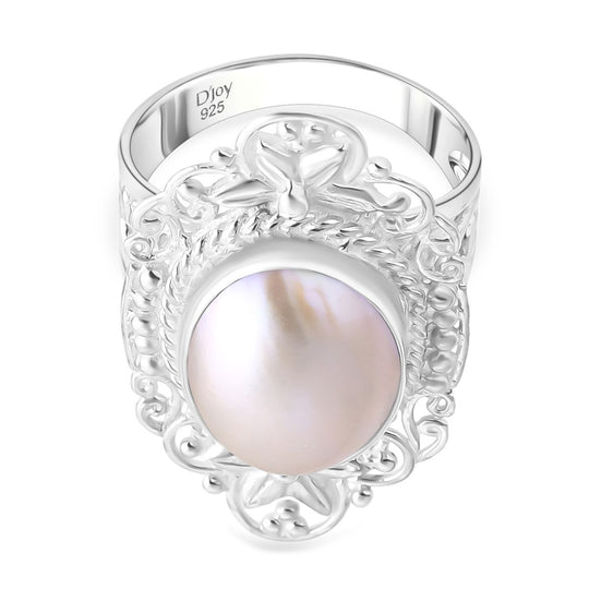 D'Joy Royal Bali- Weißer Mabe Perle (16x12 mm) Ring in 925 Silber