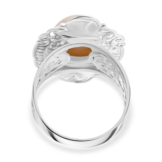 D'Joy Royal Bali- Weißer Mabe Perle (16x12 mm) Ring in 925 Silber