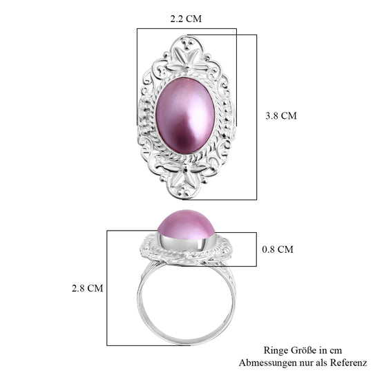 D'Joy Royal Bali- Rosa Mabe Perle (16x12mm) Ring in 925 Silber