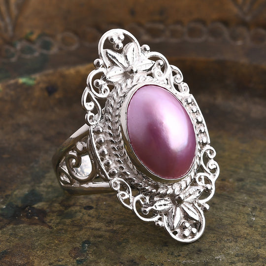 D'Joy Royal Bali- Rosa Mabe Perle (16x12mm) Ring in 925 Silber