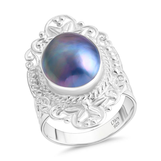 D'Joy Royal Bali- Blau Mabe Perle (16x12 mm) Ring in 925 Silber