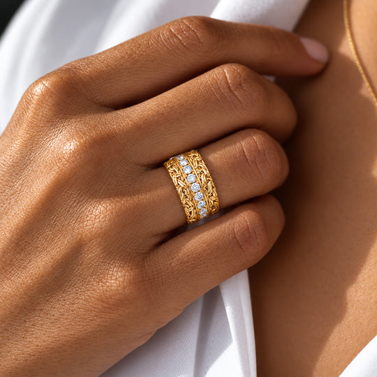 SHOPLC EXKLUSIV Royal Bali - Lab Grown Diamant SI-GH Ring 925 Silber (Größe 21.00) 916 Gelbgold Vermeil (5-10 Werktage Lieferzeit) ca. 0.66 ct