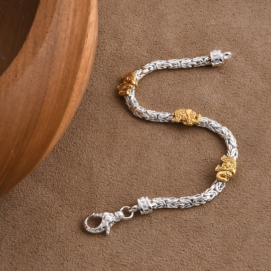 Royal Bali - 925 Silber Zweifarbige Beschichtung Elefant Armband ca. 19 cm ca. 16,14g