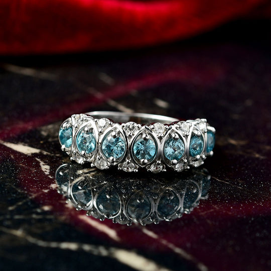 D'Joy Blauer Zirkon, Weißer Zirkon Ring 925 Silber rhodiniert (Größe 17.00) ca. 1,60 ct