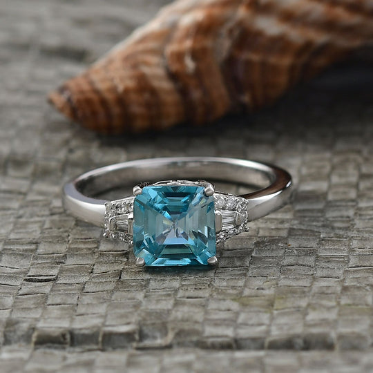 AAA Blauer Zirkon, Weißer Diamant Ring 375 Gold (Größe 17.00) ca. 2,62 ct